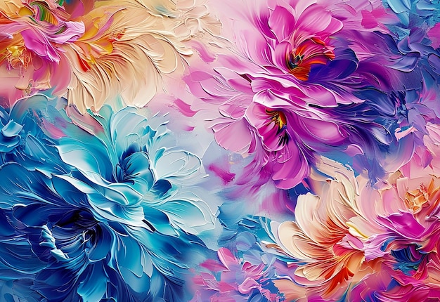 Foto de lindas flores de pintura a óleo de cores diferentes