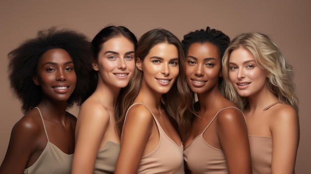 foto de lindas mulheres africanas e caucasianas com tops jeans pretos olhando para a câmera gerada pela IA