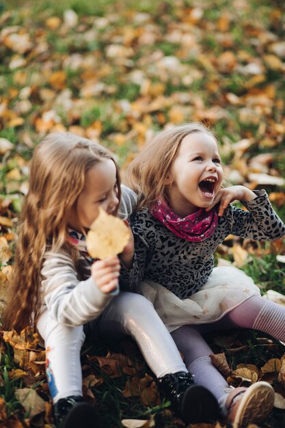 Foto de lindos sentados se amando e indo passear no parque de outono