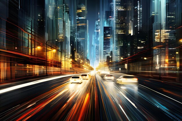 Foto de longa exposição da paisagem urbana com luzes de carros
