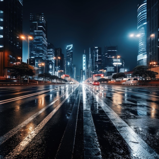 foto de longa exposição de uma rua movimentada da cidade à noite