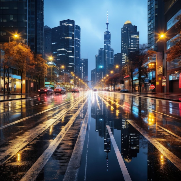 foto de longa exposição de uma rua movimentada da cidade à noite