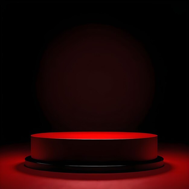foto de luz vermelha redondo pódio e fundo preto para mock up