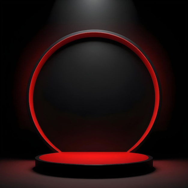 foto de luz vermelha redondo pódio e fundo preto para mock up