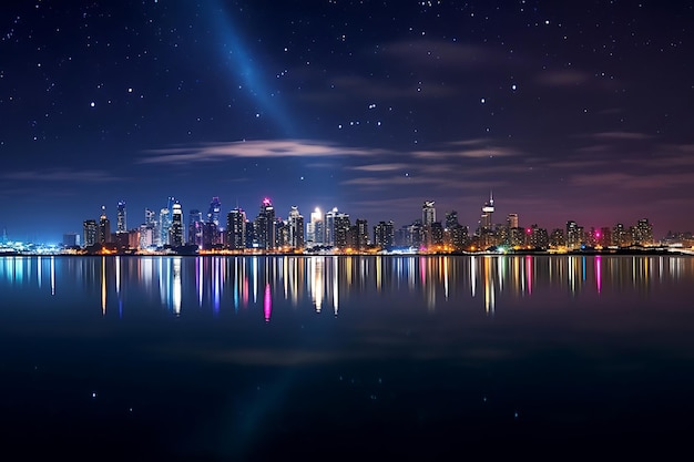 Foto de luzes da cidade cintilantes na paisagem noturna