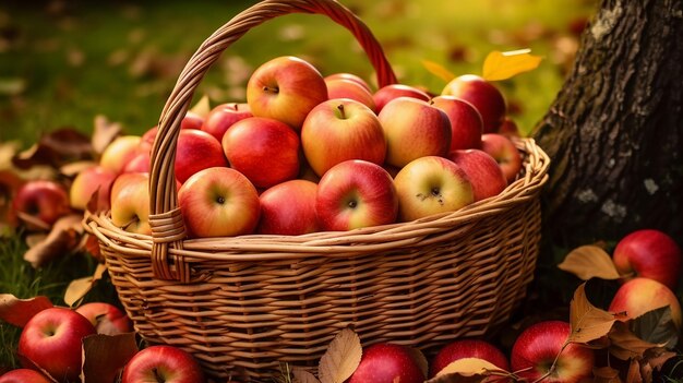 Foto de maçãs maduras e papel de parede de cestas de maçã