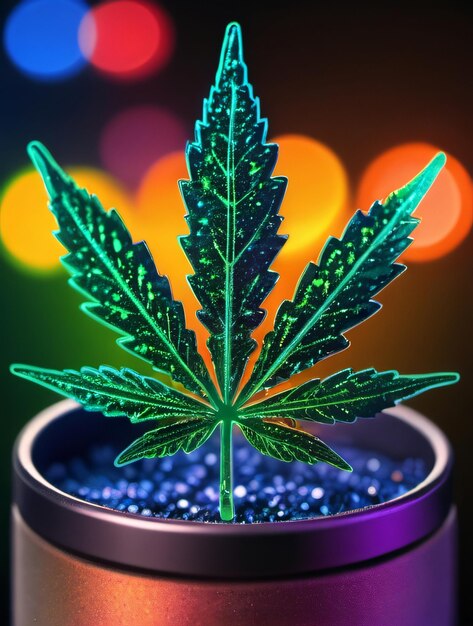 Foto foto de maconha cannabis marijuana símbolos brilham verde azul e cores de fogo ilustração