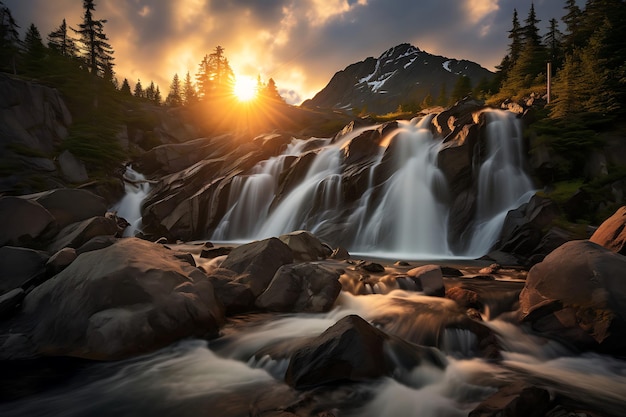 Foto de majestosas cachoeiras norueguesas em uma W prístina