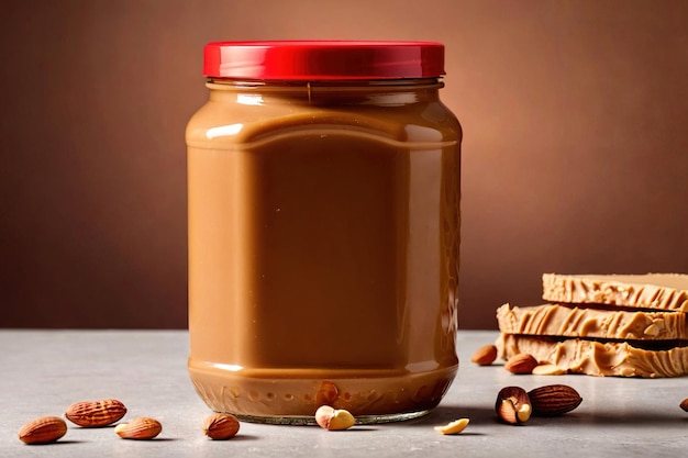 Foto de maquete de embalagem de produto de jar of peanut butter estúdio de fotografia publicitária