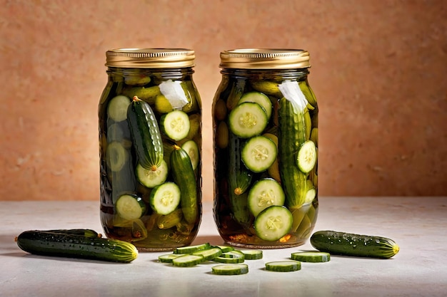 Foto foto de maquete de embalagem de produto de jar of pickled cucumbers estúdio de fotografia publicitária