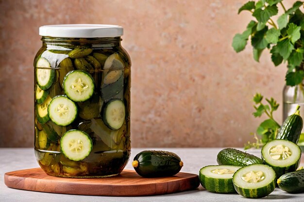 Foto foto de maquete de embalagem de produto de jar of pickled cucumbers estúdio de fotografia publicitária