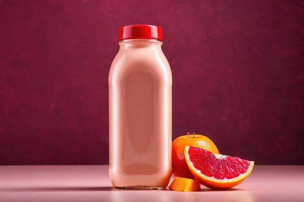 Foto de maquete de embalagem do produto de uma sessão de fotos publicitárias do estúdio de garrafas de suco