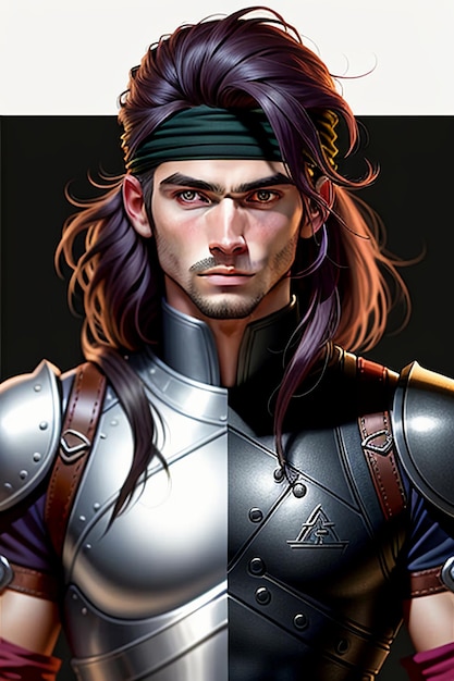 Foto de meia pessoa em alta definição de um homem bonito vestindo uma antiga armadura de guerreiro guerreiro