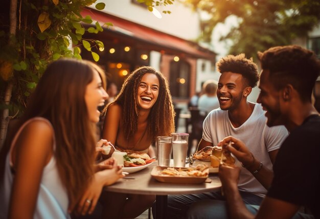 Foto foto de melhores amigos a jantar juntos.