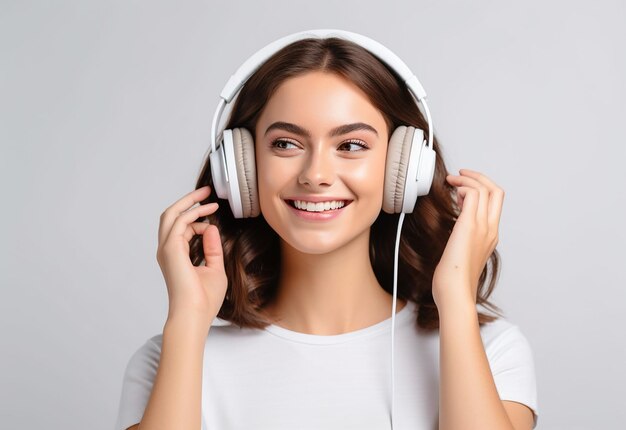 Foto de menina e menino Menina e menino africanos ouvem música por fones de ouvido com sorriso