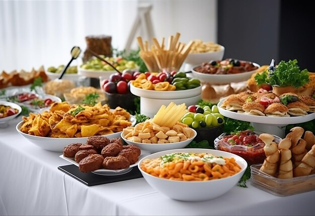 Foto de mesa de catering de comida gourmet, prato branco delicioso