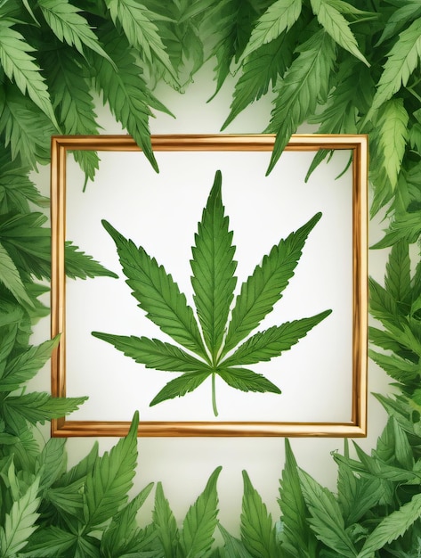 Foto foto de moldura quadrada com folhas de cannabis em um fundo branco ilustração a aquarela