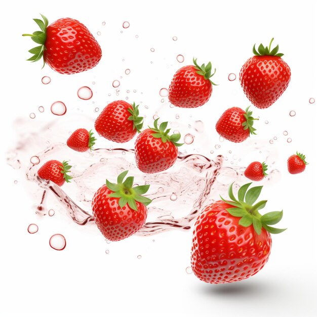 Foto de morango flutuante fresca isolada em renderização 3d de fruta de verão de fundo branco 22