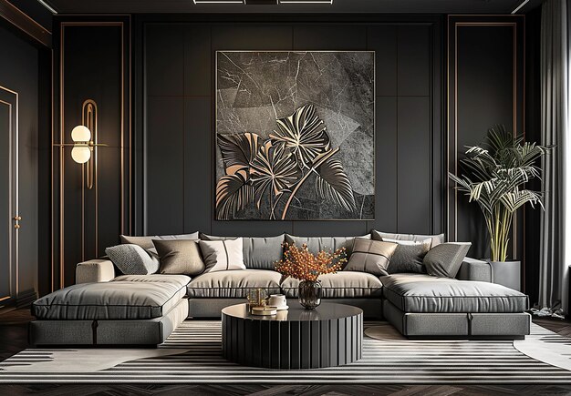 Foto de móveis interiores modernos de sala de estar com design de sofá colorido de luxo