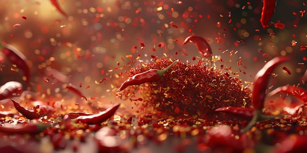 Foto foto de muitos flocos de pimentão vermelho picante diferentes