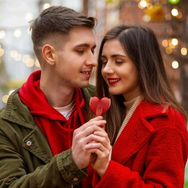 Foto de mulher a beijar um homem na bochecha contra uma mensagem bonita do Dia dos Namorados