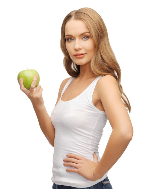 foto de mulher bonita com maçã verde