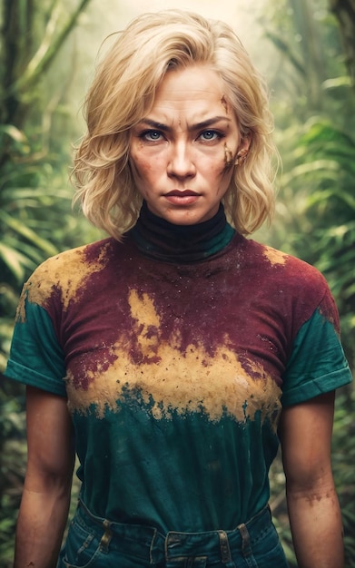 Foto de mulher bonita desaparecida sobrevive perdida na IA generativa da selva