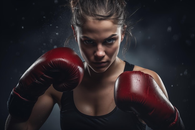 Foto foto de mulher com luvas de boxe sobre fundo escuro foto de alta qualidade