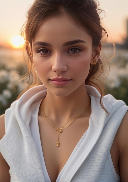 Foto de mulher feliz em roupas de verão IA generativa