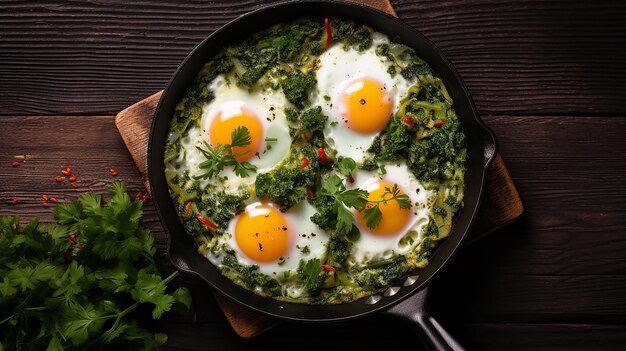 Foto foto de nutrição ovos fritos deliciosos para o pequeno-almoço da manhã