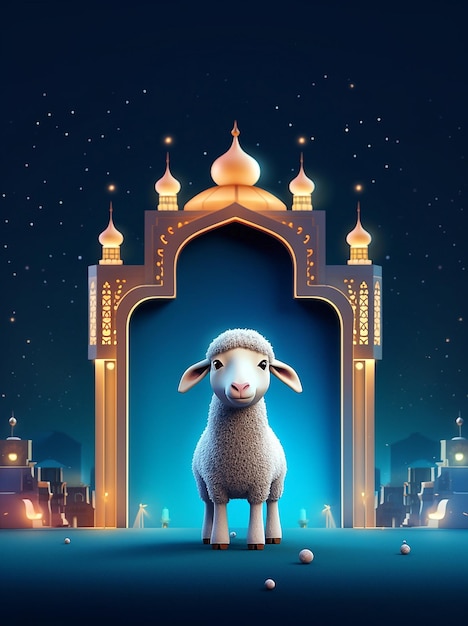 Foto de ovelha ou cabra com fundo islâmico de mesquita para o elemento de design Eid Al Adha
