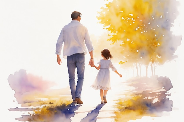 Foto de pai e filha feita em estilo aquarela