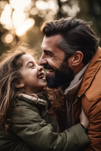 Foto de pai e filha se divertindo juntos ao ar livre, criada com IA generativa