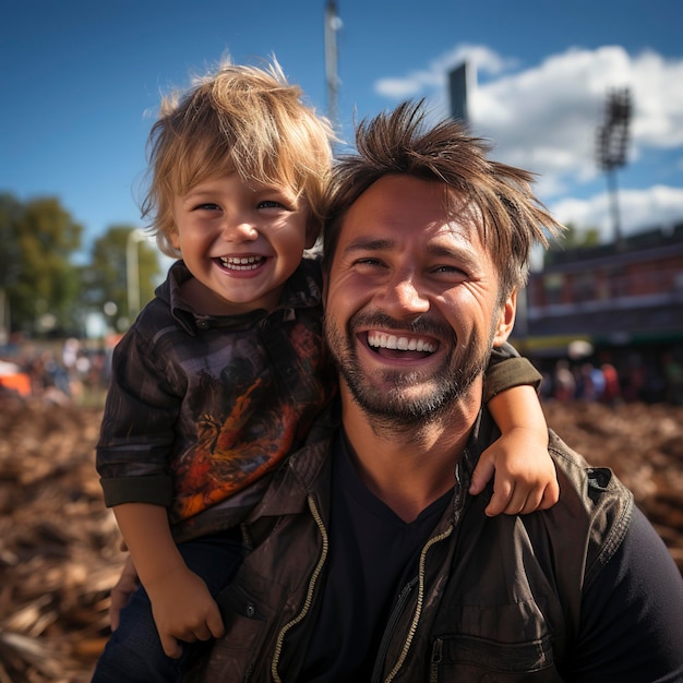 foto de pai feliz e filhos celebrando o dia do pai