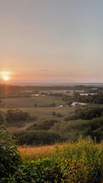 Foto foto de paisagem de nascer do sol de um campo com árvores