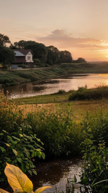 foto de paisagem de nascer do sol de um campo com árvores