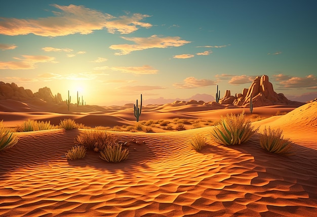 Foto foto de paisagem desértica à luz do sol com plantas de cacto cactus