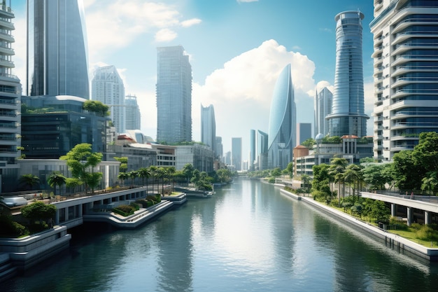 foto de paisagem do centro da cidade brilhante ensolarado realista alto detalhe
