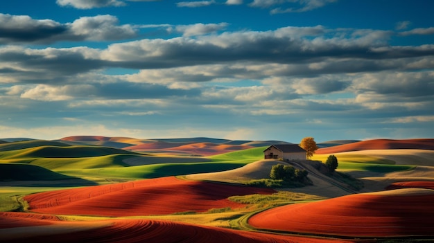 Foto de paisagem premiada Campo vermelho encantador com céus impressionantes