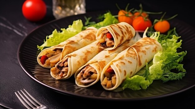 Foto de panquecas enroladas crepes salgados de entrudo carne frango com legumes