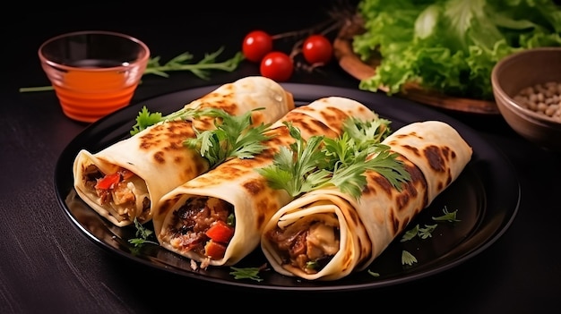 Foto de panquecas enroladas crepes salgados de entrudo carne frango com legumes