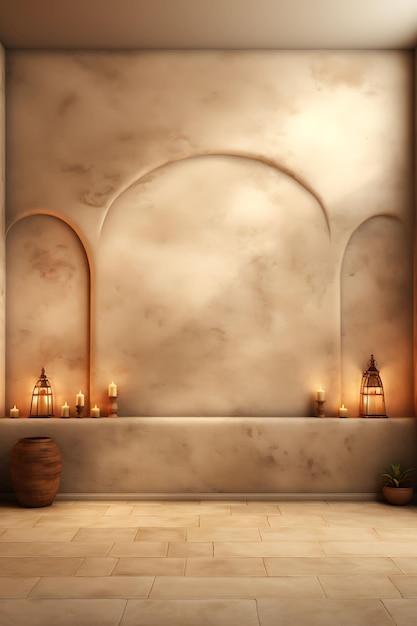 Foto de parede de estuque com alcovas encastradas e luzes de acentuação Mediterr Aesthetic Creative Wallpaper