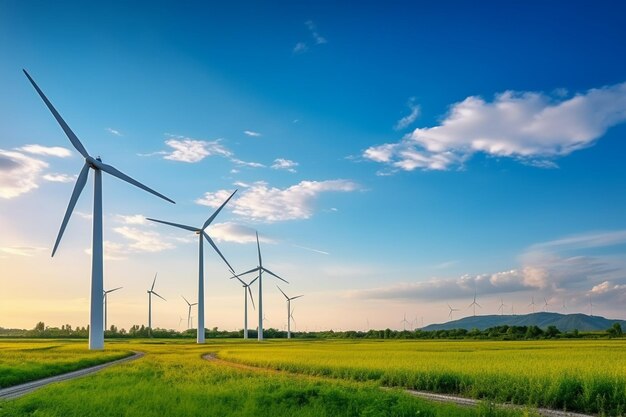 Foto de parque eólico ou parque eólico com turbinas eólicas altas para geração de eletricidadeEnergia verde