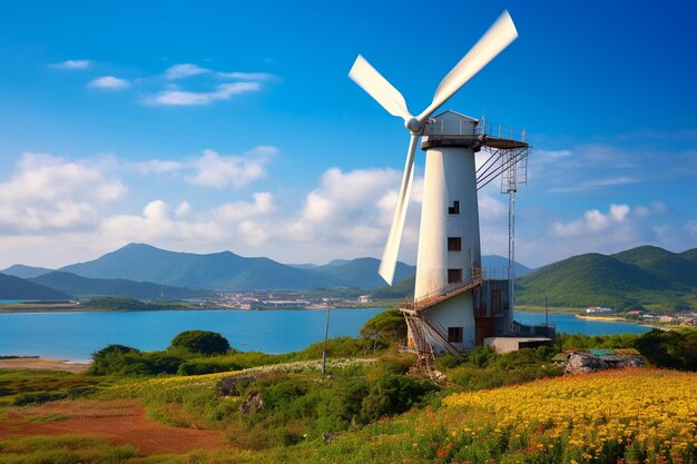 Foto de parque eólico ou parque eólico com turbinas eólicas altas para geração de eletricidadeEnergia verde