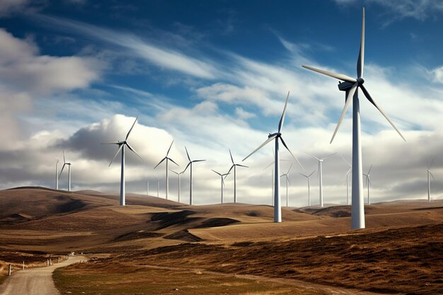 Foto de parque eólico ou parque eólico com turbinas eólicas altas para geração de eletricidadeEnergia verde