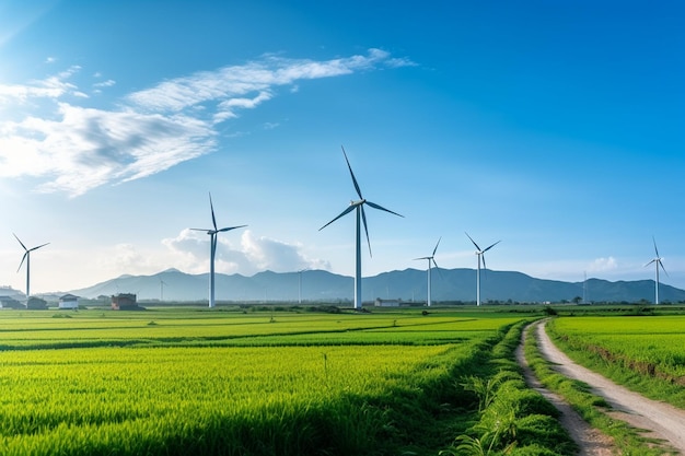 Foto de parque eólico ou parque eólico com turbinas eólicas altas para geração de eletricidadeEnergia verde