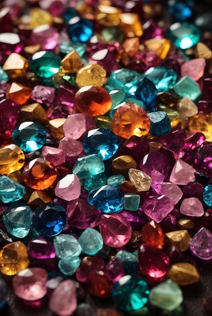 Foto foto de pedras preciosas coloridas na mesa de madeira