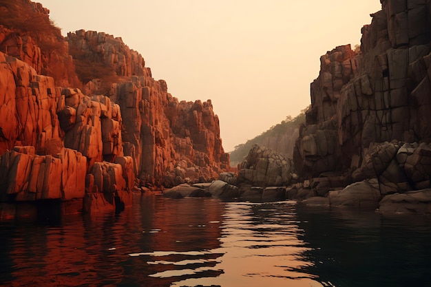 Foto de penhascos costeiros ao amanhecer paisagem pacífica