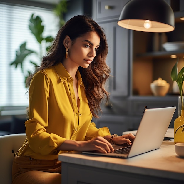 Foto de perfil de meninas com as mãos digitando na mesa do laptop