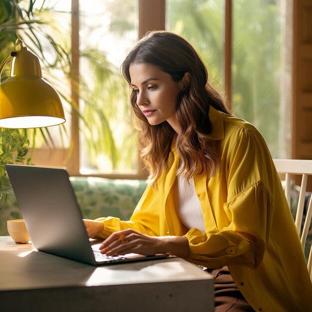 Foto de perfil de meninas com as mãos digitando na mesa do laptop